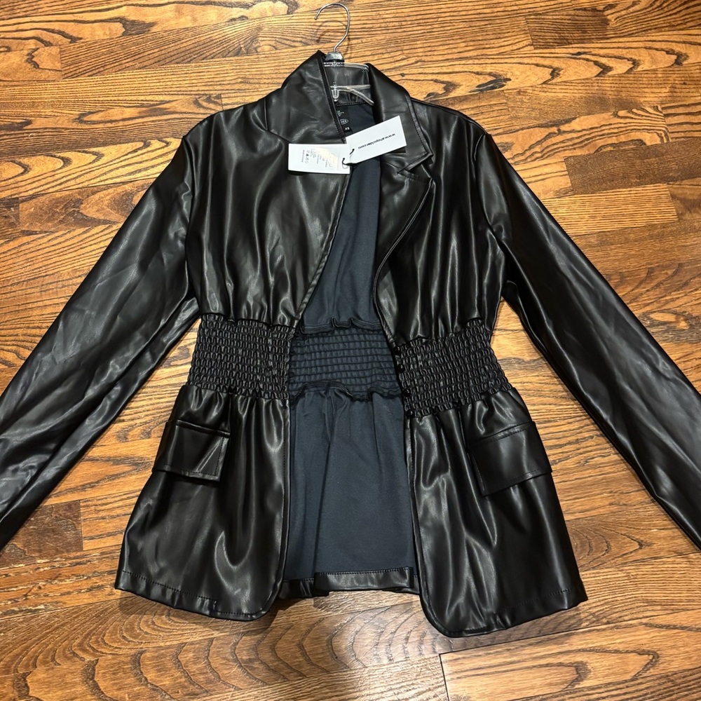 Black cinched leather blazer cider